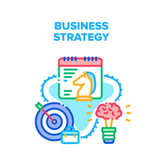 Business Strategy Planning Vector Icon Concept. Business Strategy Planning Realization Idea And Starting Start Up, Strategically Plan And Reaching Achievement. Project Development Color Illustration