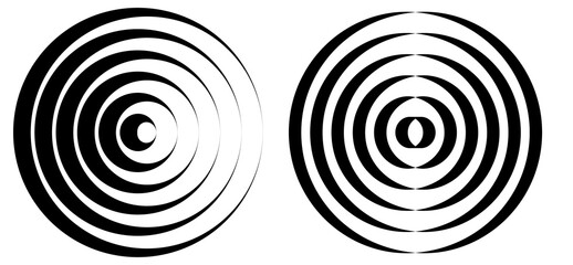 Concentric circle element. Black and white color ring. Abstract vector illustration for sound wave, Monochrome graphic.