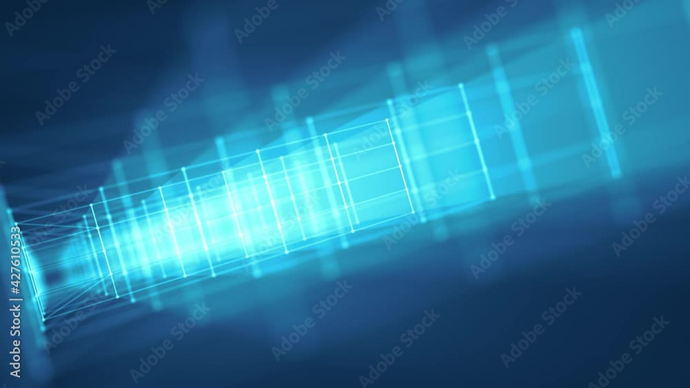 Poster Hi-Tech Structure With Glowing Strokes Slow Shift Loop/ 4k animation of an abstract minimal technology background with outlined cube logo zooming in