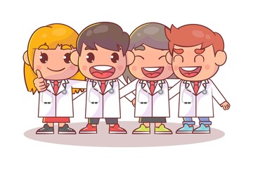 Happy cute doctor hug together Premium Vector
