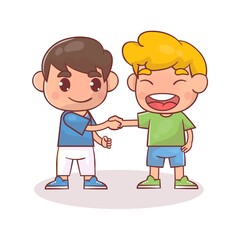 Cute happy kid doing hand shake with friend Premium Vector
