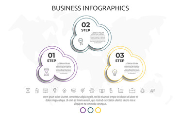 Line infographics circles with three steps, labels. Timeline data vector template. Used for diagram, business, web, banner, presentations, flowchart, content, chart, processes diagram