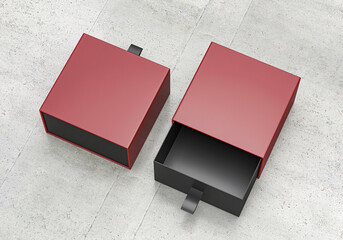 Package blank Sliding drawer maroon Cardboard Box mockup for corporate branding. 3d render