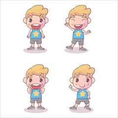 Set of boy character with many gesture expressions Premium Vector

