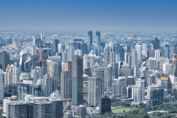 Fototapeta na wymiar Bangkok city skyline shot during the day with no clouds