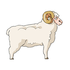 Sheep on white background Cute Cartoon. Vector illustration