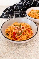 spaghetti with vegetables and cheese