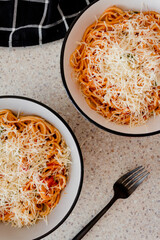 spaghetti with vegetables and cheese