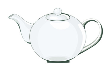 Glass Teapot. Close-up. Tea utensils. Isolated, white. Vector