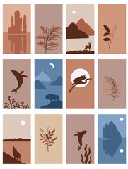 Vector set of abstract creative backgrounds social media in abstract landscape stories.