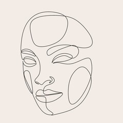 Line Art Woman Face Drawing. Black Woman Vector. Afro American Female Logo. Contouring Line. Minimalist Face. Beauty salon