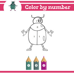 Color by numbers. Coloring page for preschool children. Learn numbers for kindergartens and schools. Educational game. Vector illustration 