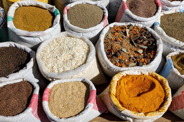 Close-up of spices being sold in a market in Abha, Saudi Arabia - 427613787