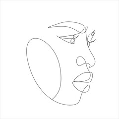 Line Art Woman Face Drawing. Black Woman Vector. Afro American Female Logo. Contouring Line. Minimalist Face. Beauty salon