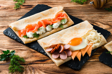 pancakes with various fillings with beautiful presentation