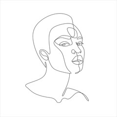 Line Art Woman Face Drawing. Black Woman Vector. Afro American Female Logo. Contouring Line. Minimalist Face. Beauty salon