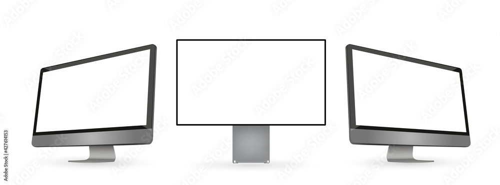 Poster Three black computer monitor with white display - stock vector