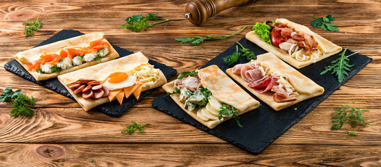 pancakes with various fillings with beautiful presentation