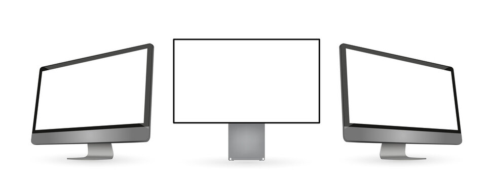 Three black computer monitor with white display - stock vector