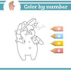 Color by numbers. Coloring page for preschool children. Learn numbers for kindergartens and schools. Educational game. Vector illustration 