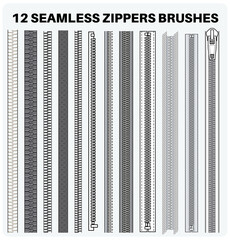 Fototapeta Seamless zippers with puller flat sketch vector illustrator Brush set, different types of Zip for fasteners, dresses garments, bags, Fashion illustration, Clothing and Accessories obraz