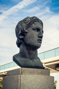 Alexander the Great in the park of the library Bibliotheca Alexandrina. Cultural landmarks of Alexandria city, Egypt.