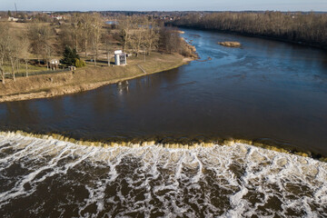 Venta Rapid waterfall, the widest waterfall in Europe, Kuldiga, Latvia. Captured from above.