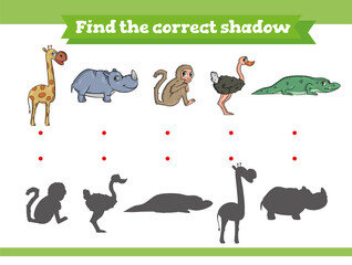 Find the correct shadow. Educational game for children. Cartoon