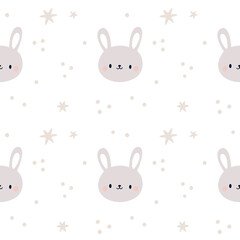 Seamless pattern with cute bunny. Childish pattern with little rabbits. Animal background for newborn girl or boy. Nursery print for textile, fabric, clothing, apparel, wrapping paper