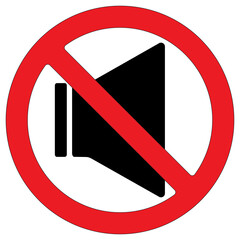 Sound and music prohibited icon illustration. Not allowed sign with a loudspeaker isolated on white.