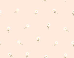 Flower seamless pattern on pink background. Drawn floral rustic texture