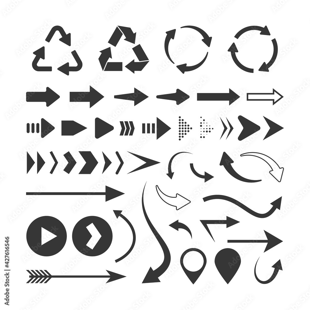 Poster Set of arrows isolated on white background. Vector illustration. Arrows collection.