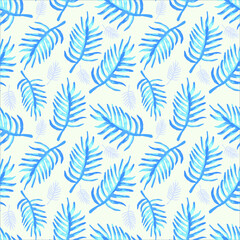 blue coconut  leaves seamless pattern