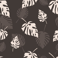 Seamless pattern with tropical leaves. Vector illustration.