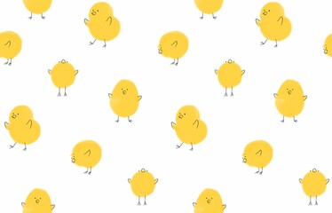 Yellow chicken  seamless pattern. Funny background