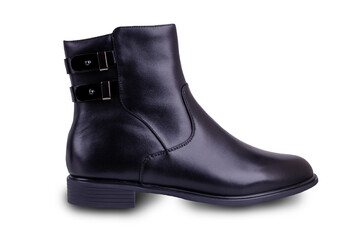 New black leather boots with a shadow