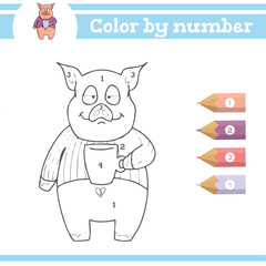 Color by numbers. Coloring page for preschool children. Learn numbers for kindergartens and schools. Educational game. Vector illustration 