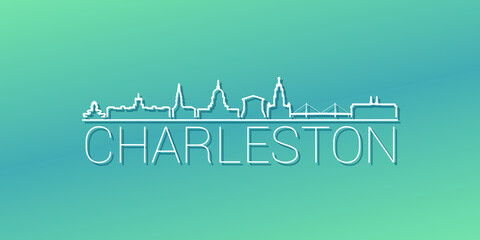 Fototapeta premium Charleston, SC, USA Skyline Linear Design. Flat City Illustration Minimal Clip Art. Background Gradient Travel Vector Icon.