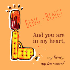 A card with a declaration of love and humor, cookies, a gun and ice cream.