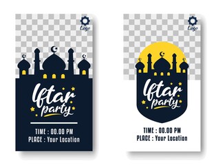 Naklejka premium social media template for iftar party invitation vector graphic. a silhouette of a mosque for islamic holiday.