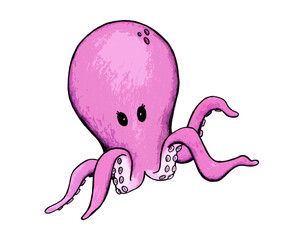 Ilustración de un pulpo rosa. Dibujo infantil