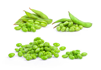  green soy beans on white background