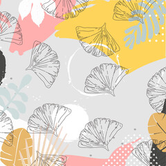 Ginkgo leaves outline pattern. Ginkgo biloba leaves poster background, nature inspired, elegant, colorful art print. Botanical decorative design, vector illustration for spa, wellness, fabric, fashion