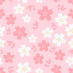Seamless pattern with Sakura flower on pink background vector.