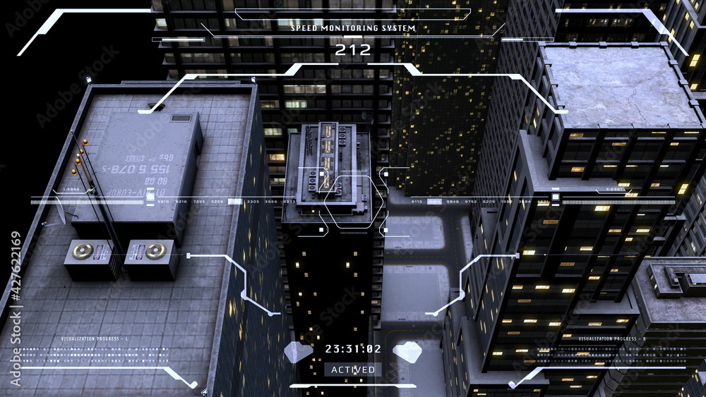 Poster HUD digital monitoring display smart 3d rendering building security scan