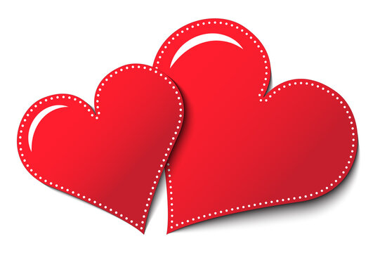 Two overlapping red hearts with little dots. Romantic illustration for use in wedding cards and valentine's day design projects. Vector version available in my portfolio.