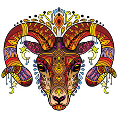 Tangle horned ram vector colorful isolated illustration