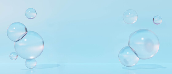 3d blue background abstract with bubble water. 3d render design.