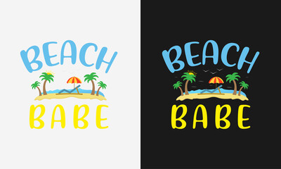 beach babe, hello summer calligraphy, hand drawn lettering illustration vector