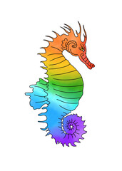 Illustration of a seahorse in the technique of a watercolor sketch